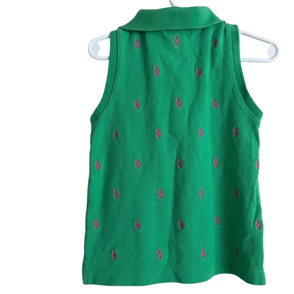 VTG Y2K Ralph Lauren Kids Green Pink all‎ Pony Logo Sleeveless Polo Shirt 6 Prep